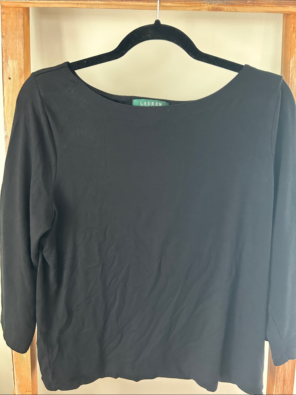 Ralph Lauren Black Boatneck Long Sleeve Top